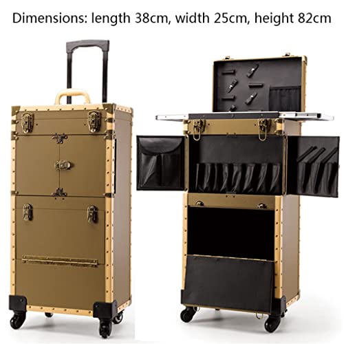 Retro Folding Trolley Ladies Large Capacity Suitcase Cosmetic Bag Makeup Case Rolling Luggage Stylist(E)2