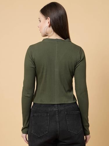 Image of Rigo Casual Wear V Neck Rib Knit Top for Women | Slim Fit Long Sleeves Western Tops for Women