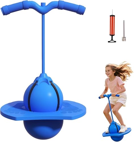 PZCC Hüpfball Kinder & Erwachsene Springball mit Griff und Luftpumpe Tragkraft bis 300 kg Balance Hüpfball für Kinder ab 6-8 Jahre Outdoor Spielzeug (Blau)