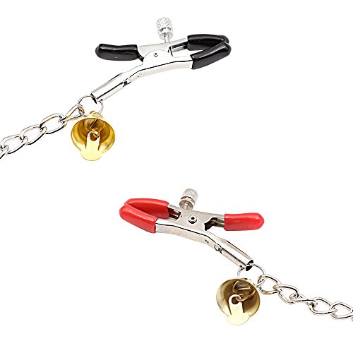 DIYWORK 3 koppen kettingklem, 2 stuks tepelklemmen en clitorisklem, 23 cm en 32 cm lange metalen kettingen, met belletje, seksspeelgoed voor koppels (rood) - Afbeelding 5