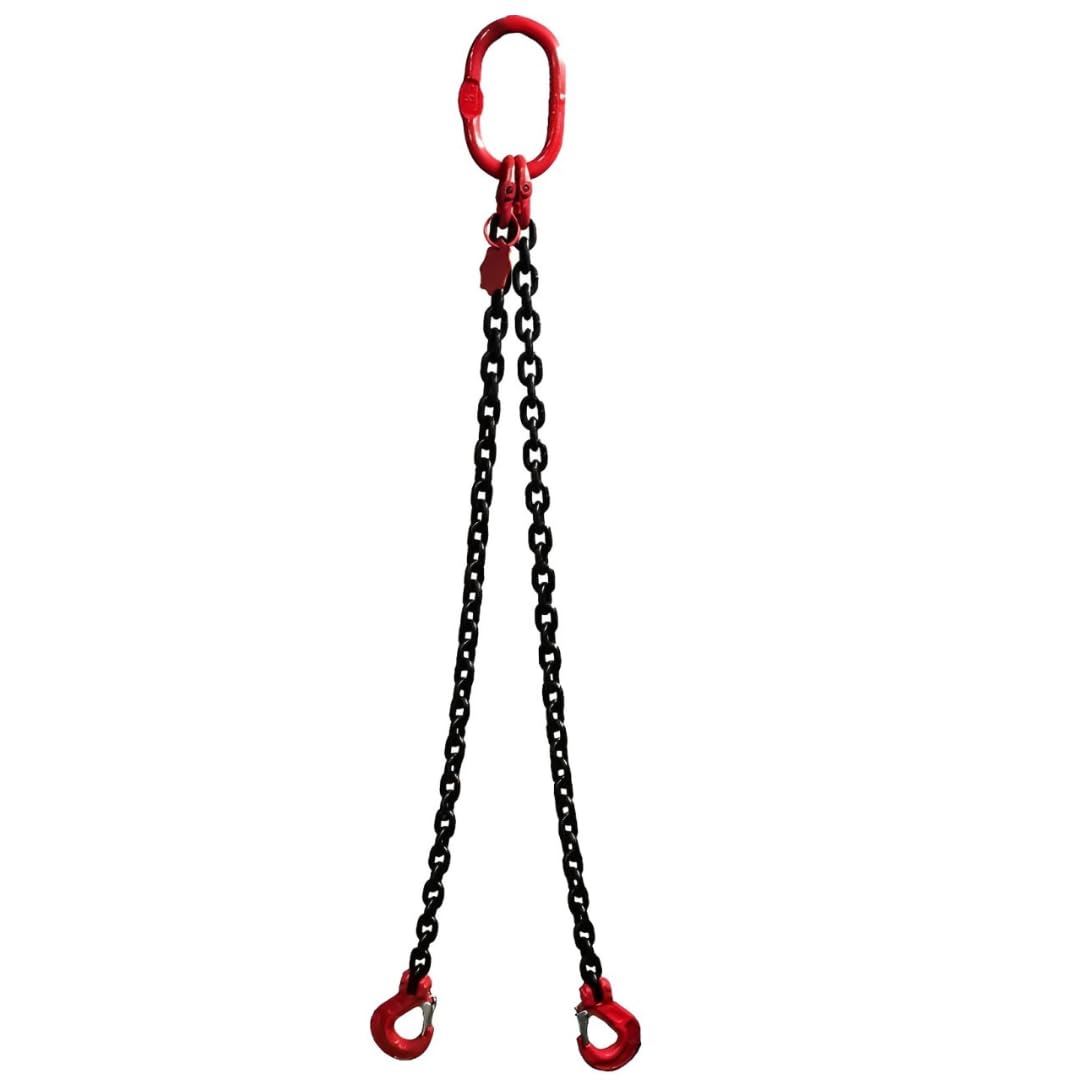 Catena di sollevamento SHT a 2 rami/Braca a catena grado 8 | Diametro catena: 8mm | Senza ganci accorciatori | Portata: 2800kg (0–45°) & 2000kg (45–60°) | Lunghezza utile: 3m
