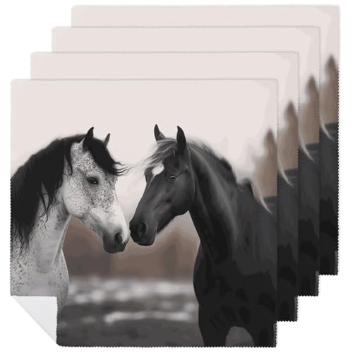 Servilletas de Tela Caballos Blancos y Negros Cuadradas 18.7 in miniatura 1