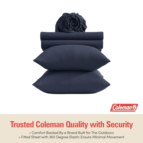 Image of Coleman Queen Sheet Set - Durable Home Bedding with Outdoor Heart, Stylish & Reliable for Bedroom or Cabin - Premium Solid Color, Built for Comfort, Style & Occasional Outdoor Use, Navy Blue