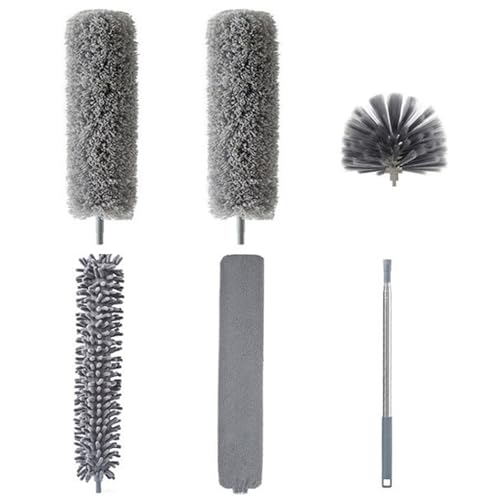 6 plumeros telescópicos, plumero largo extensible hasta 250 cm, lavable, microfibra, con gancho para techo, telarañas