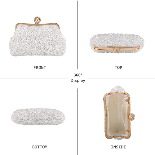 Image of FALETO Pearl Clutch Bag for Women Evening Wedding Party Bridal Handbag Ladies Beaded Clutch Purse for Party