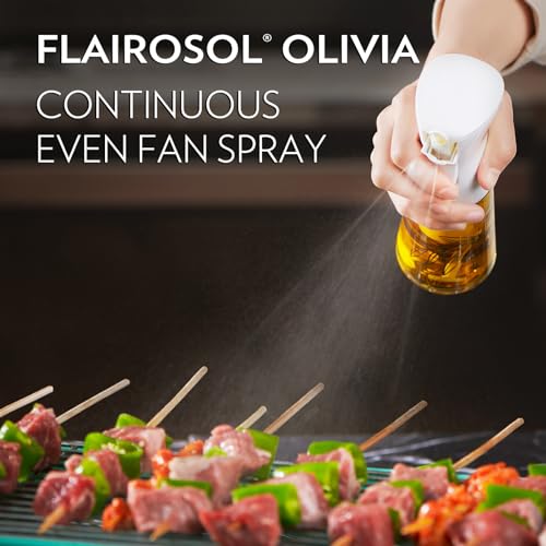 FLAIROSOL OLIVIA Oil Sprayer for Cooking, 200ml Glass Olive Oil Sprayer, Continuous Cooking Spray Bottle with Portion Control, Olive Oil Dispenser for Kitchen, Air Fryer, Salad, BBQ (Golden Leaves)
