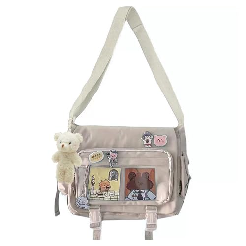 Image of Kawaii Crossbody Ita Bag for Women with Pin & Plush Bear - Japanese Messenger Bags Y2K Shoulder Purse