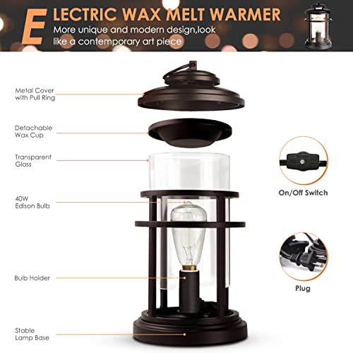 SALKING Electric Wax Warmer - Metal Wax Melt Warmer for Scented Wax,Candle Wax Burner Fragrance Warmer and 2 Edison Bulbs, Wax Melt Melter for Home Decor Office,Birthday Gifts for Women - Thumbnail 5