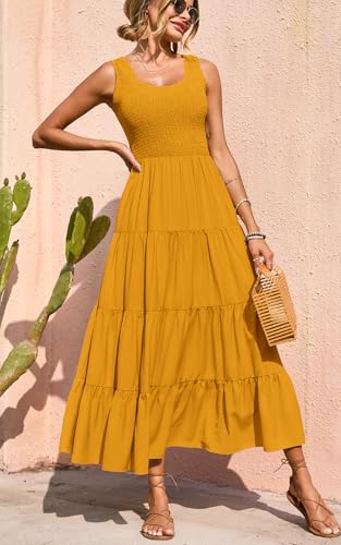 Image of PRETTYGARDEN Women's 2026 Casual Loose Plain Maxi Sundress Smocked Tank Dress Sleeveless Summer Beach Tiered Long Dresses