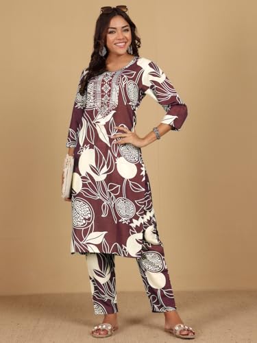 Image of Varanga Women-Gota Detailed Ethnic Floral Printed Kaftan & Trouser