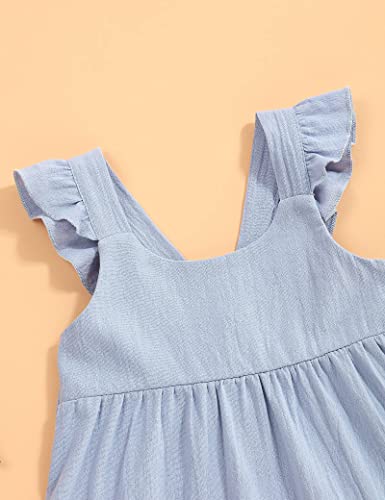 Hipea Kids Toddler Baby Girls Dress Outfits Sleeveless Backless Floral Princess Dress Casual Beach Dress Blue 3-4T #TOP7