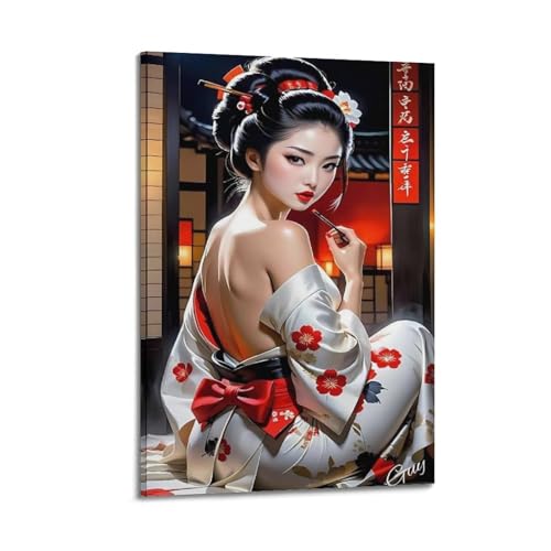 Affiche geisha japonaise décoration murale vintage tableau salon