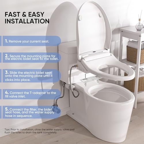 Image of LEIVI Electric Bidet Toilet Seat with Wireless Remote and Side Panel, Multiple Spray Modes, Adjustable Heated Seat, Warm Water and Air Dryer, Auto LED Nightlight, Round