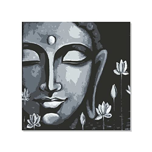 Image of RANGOLI 100% Cotton Stretched Canvas Painting 400 GSM, Framed Modern Art Lord Buddha Canvas Abstract Wall Art for Living Room, 3D Paintings for Wall Decor (24 x 24 Inch With Frame)