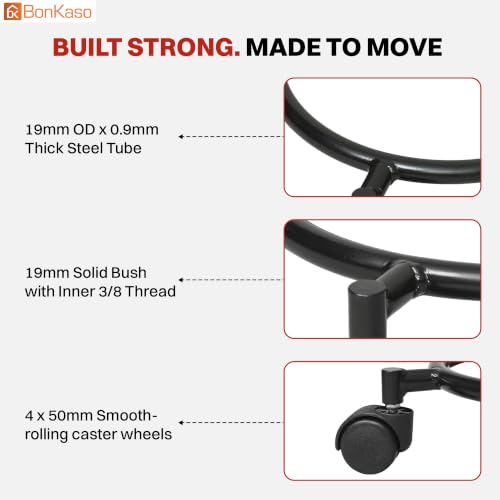 Image of Bonkaso Gas Cylinder Trolley with Handle, Heavy-Duty Alloy Steel Stand with 4 PP Twin-Wheel 360 Swivel Casters, 60 kg Load Capacity, Powder-Coated Black Finish