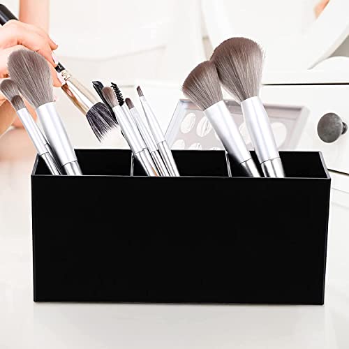 OWAYOTO Makeup Brush Organizer Acrylic Tray - 3 Slot Office Desk Stationery Holder Black Box, Schwarz - Image 4