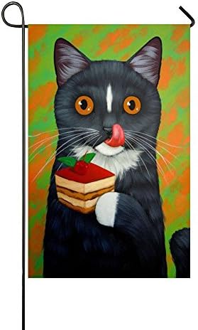 Holiday Decor Outdoor House Flag- Black Cat Eat Delicious Strawberry Cake 12.5x18 Inch Double Sided Garden Flag