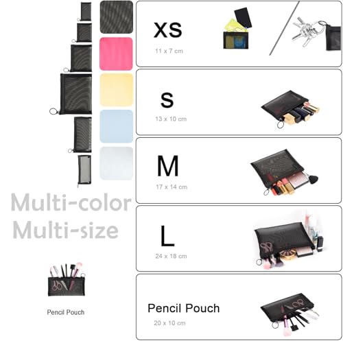 Image of Patu Zipper Mesh Bags, Beauty Makeup Cosmetic Accessories Organizer, Travel Toiletry Kit Set Storage Pouch, 5 Pieces, Black, Black, 7.9 x 4 Inch