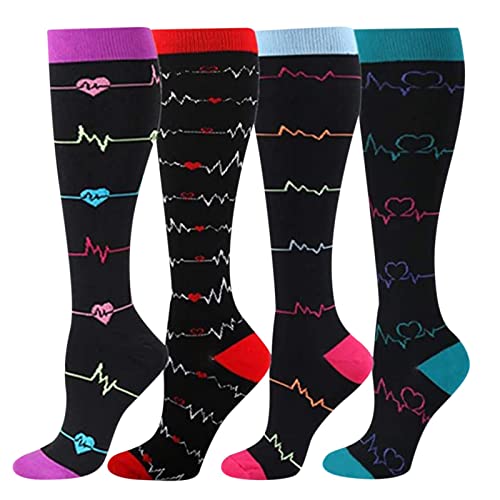 4 Pairs Graduated Compression Socks For Women&Men 30-40Mmhg Circulation-High Support Knee High Socks Running Hiking Socks Compression Women Men'S Compression Socks