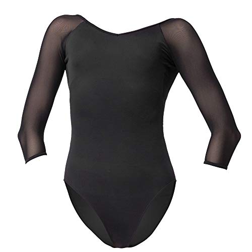 Dance Ballet Leotards for Women Girls 3/4 Long Sleeve V-Neck Leotard（Black,L   )