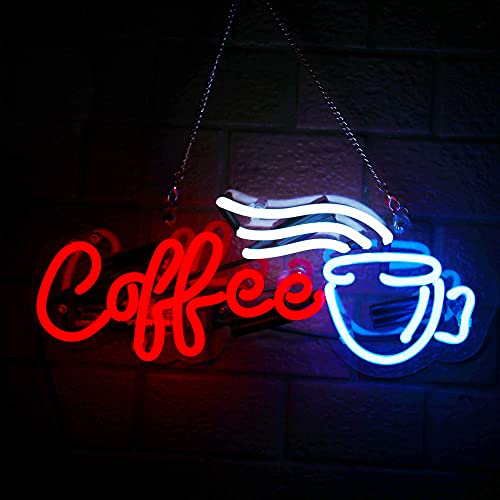 Coffee Real Glass Neon Signs Beer Bar Club Bedroom Hot Coffee Neon Lights for Office Hotel Pub Cafe Man Cave Wedding Birthday Party Neon Light Art Wall Lights 14" x 6"
