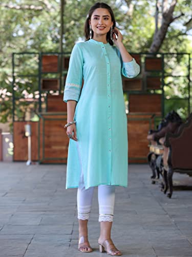 Image of Juniper Women's Pink Cotton Slub Embroidered Straight Kurta