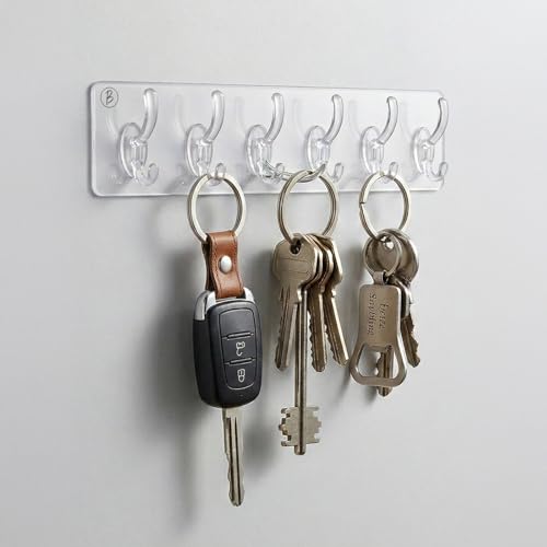 Image of Waterproof Stick on Adhesive Wall Hooks 1 Set of 6 Pcs- Heavy Duty Transparent Hooks for Photo Frames, Wall Clocks, Keys, Hanging Robe | No Damage, Easy Installation | Smart Storage Solution