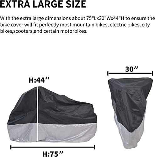 Bike Cover, Waterproof Outdoor Storage Bicycle Cover Adult Tricycle Cover Motorcycle Covers, Heavy Duty Ripstop Material, Rain Sun Uv Dust Wind Proof With Lock Hole & Storage Bag (Black And Silver) #TOP4