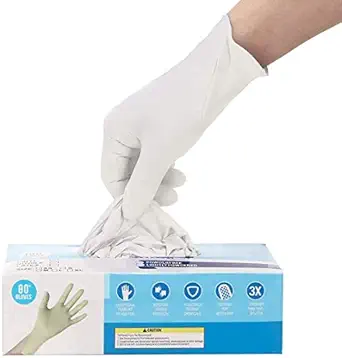 Kashi Surgicals Latex Powdered Examination Disposable Hand Gloves - Medium, White Pack of (80 Pieces / 40 Pairs)