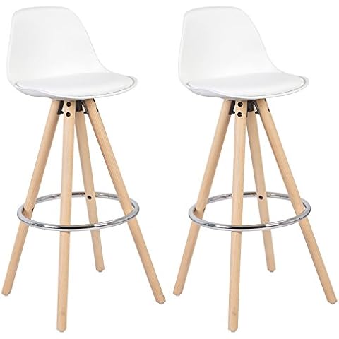 WOLTU® BH45ws-2 2 x Barhocker 2er Set Barstuhl aus Kunststoff Holzgestell Cover