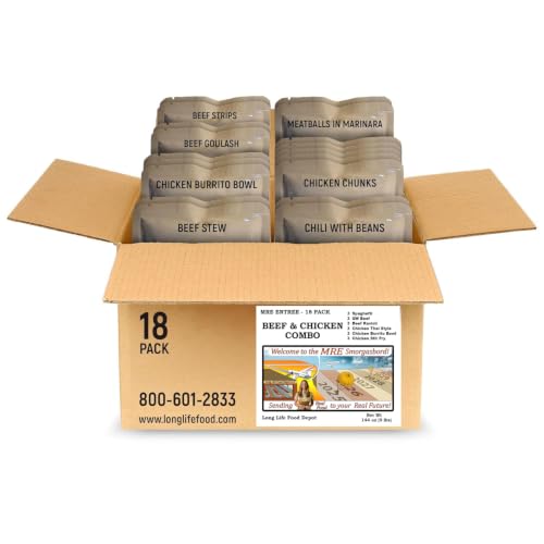 MRE Entrees Variety Pack (18-Pack), Beef and Chicken, Long Shelf Life