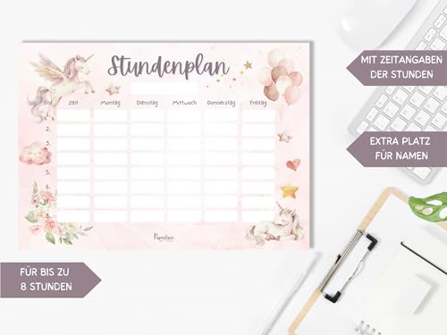 Einhorn Stundenplan magnetisch abwischbar für Kühlschrank Whiteboard, Rosa Wochenplaner Mädchen Geschenk zur Einschulung (Magnetischer Stundenplan inkl. Stift) (Magnetischer Stundenplan inkl. Stift)