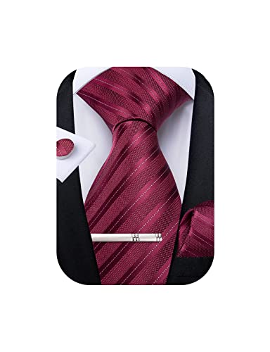 Image of DiBanGu Mens Striped Tie Silk Woven Necktie and Pocket Square Cufflinks Tie Clip Set Wedding Business Formal Gift Tie for Men