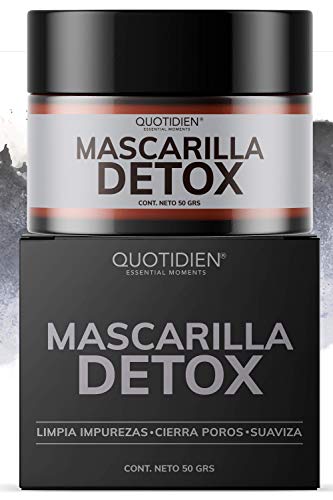 Mascarilla Facial Detox de Carbón Activado - Limpieza Profunda - Absorbe Grasas - Purifica - Disminuye Puntos Negros y Poros - Limpia Impurezas- Arcillas Puras (Kaolin y Bentonita)+ Cera de Arroz+ Extractos Naturales- 94% Ingredientes Naturales- Piel Normal a Grasa- Sin Parabenos-Sin Fragancias Artificiales -Sin Colorantes-50 gramos (Detox)