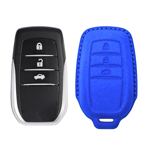 Image of KMH Alcantara Key Cover Compatible with Toyota Fortuner | Fortuner Legender | Innova Hycross 3 Button Shell Case Holder Full Key Protector Smart Keycover (D3) Blue - Pack of 1