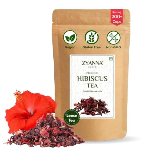 Image of Zyanna Hibiscus Tea - 250gm Loose | 250 Cups | Dried Hibiscus Flower Petals | Caffeine-Free Herbal Tea with Tart & Refreshing Flavor | Brew Hot or Iced | Natural & Traditional Infusion