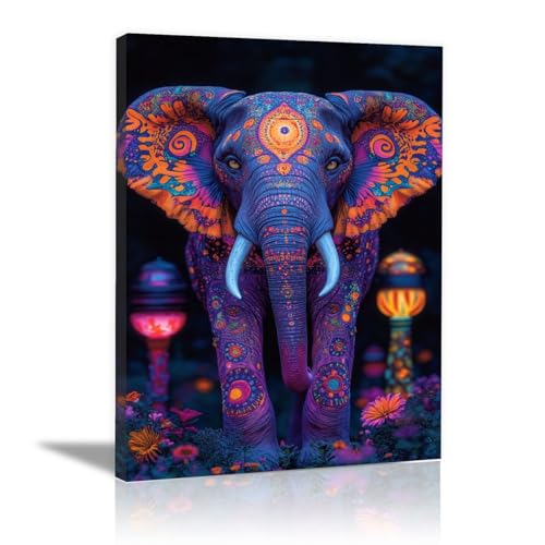 Toile éléphant multicolore motifs mandala géométriques pour salon moderne