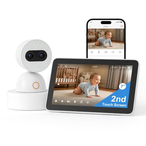Image of Simsky 7 inch Baby Monitor with Camera and Audio, 4MP UHD Video, WiFi & Non-WiFi Monitoring, Pan Tilt Camera, 6X Zoom, App Remote Access, AI Cry Detection, 2-Way Talk, 5200mAh Battery