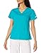 Cherokee Women's Scrubs Flexibles Sporty V-Neck Knit Panel Top, Teal, Small