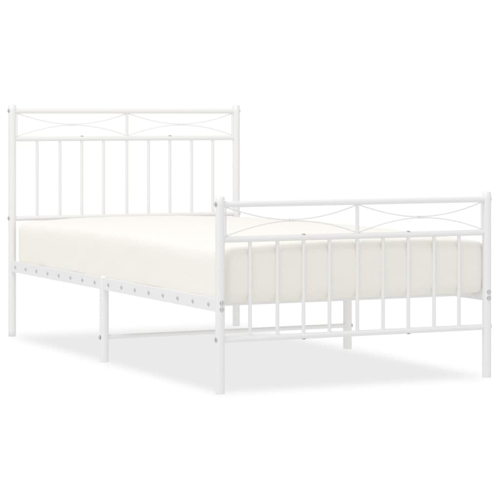 Telaio letto con testiera e pediera in metallo bianco 100 x 190 cm Cornice da letto per soggiorno Telaio per camera da letto Struttura del letto dell'hotel Adatto per camera da letto