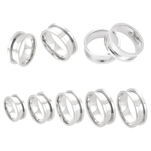 HOBBIESAY 5 tamaños 5 unidades de acero inoxidable anillos en bruto 16 20 mm anillos acanalados redondos vacíos Inlay anillos de dedo anillo blanco para la fabricación de joyas hombre mujer regalo DIY