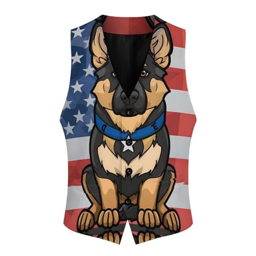 Police Dog Blue Line American Flag Men's Suit Vest Waistcoat Vests Formal Dress with 2 Pockets for Business Casual Tuxedo3