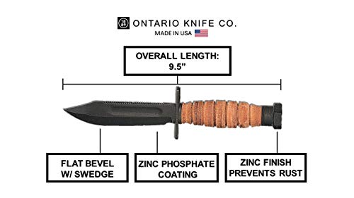 Ontario Knife Company 499 Air Force Survival Knife 5" Sawback Blade With False Top Edge And Blood Grooves, Natural Leather Handle And Sheath - 6150 (Color May Vary) #TOP4
