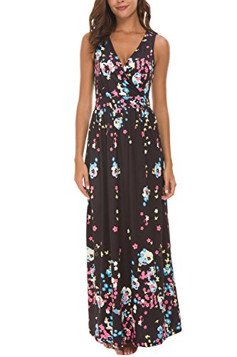 Kranda Women Sleeveless Maxi Dress V Neck Empire Waist Floral Dresses for Women