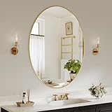 Koonmi Espejo de baño ovalado dorado, se cuelga horizontal o vertical