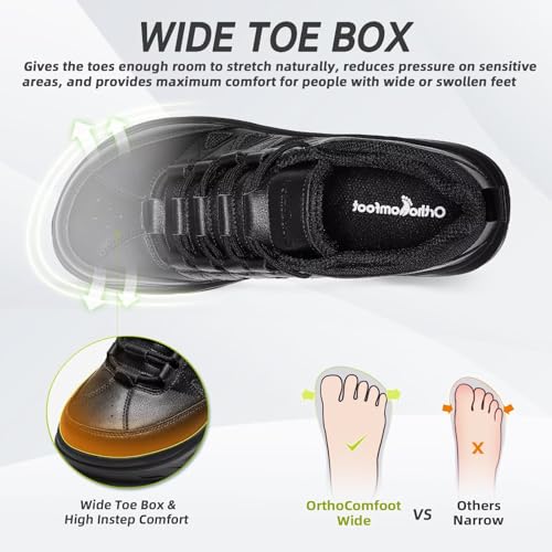 Men's Orthopedic Wide Leather Dress Shoes: Diabetic Arch Support Plantar Fasciitis Comfortable Casual Walking Shoes, Orthotic Flat Feet Work Tennis Sneakers for Swollen Feet and Heel Pain Relief2