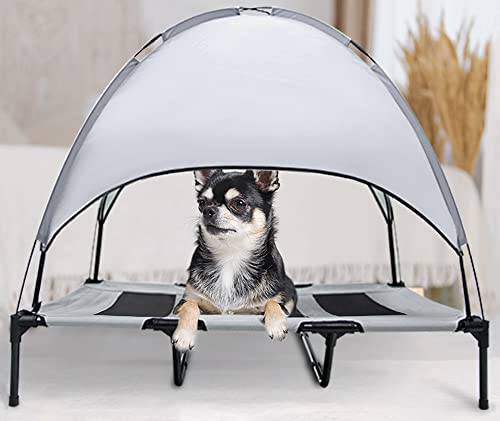 17Pinhut Elevated Dog Bed With Canopy For Large Dogs, 48 Inches Raised Dog Cots Indoor Outdoor Pet Bed Portable Frame Dog Cooling Bed With Breathable Mesh, Skid-Resistant Feet #TOP2