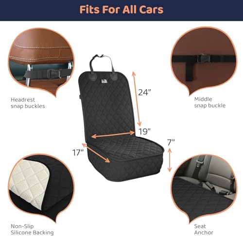 Image of Front Seat Dog Cover for Car, Truck & SUV - Waterproof, Non-Slip Pet Car Seat Cover for Dogs - Durable, Clean, Front Passenger Seat Protector for Pets & Vehicles. (1, Black)