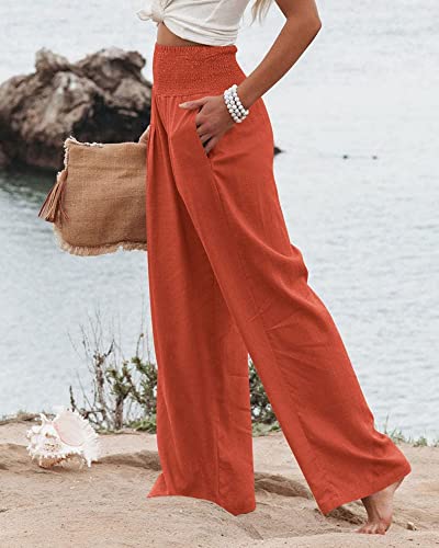 Women's Linen Palazzo Pants Wide Leg High Waist Pant Casual Lounge Pants Summer Beach Tousers with Pockets3