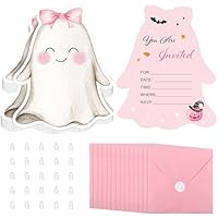 25 Set Halloween Invitation Cards Pink Happy Boo Day Birthday Invitation Paper Card with Envelope and Sticker Halloween Birthday Invites Party Supplies for Baby Shower Girls Dinner Favors, 5 x 6 Inch